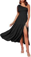 Women One Shoulder Split Dress in black with a side slit, perfect for summer fashion.