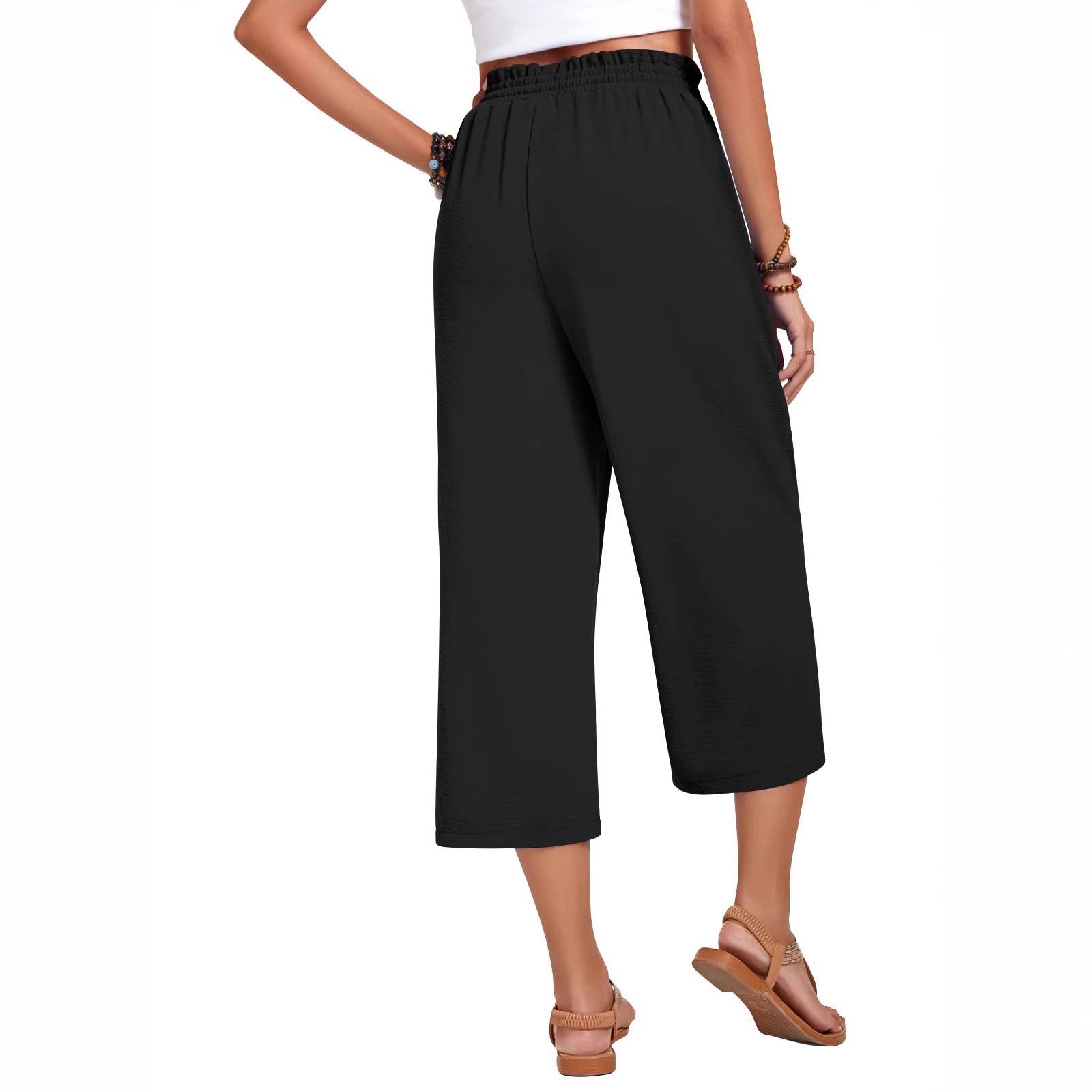 Loose-fitting Casual Wide-leg Pants With Pockets And A High Waist