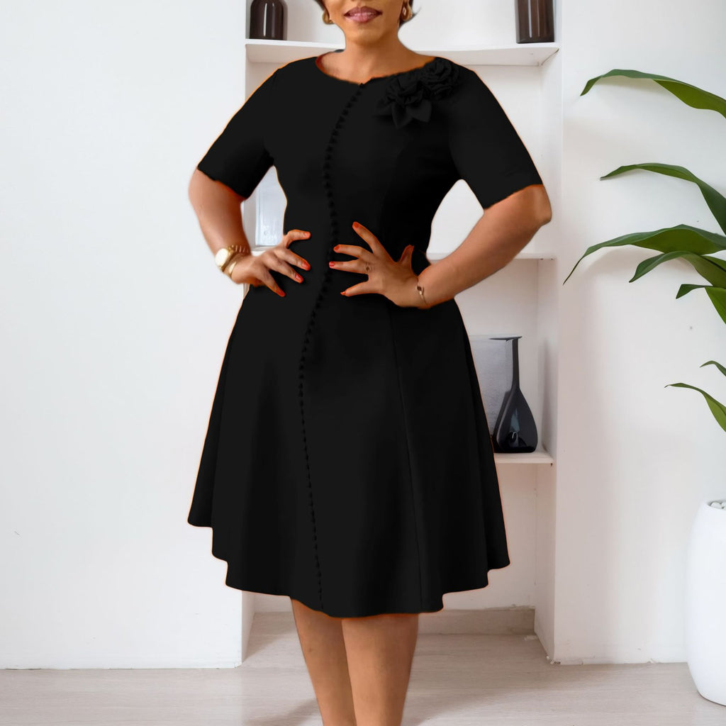 Women's Solid-Color Crew-Neck Elegant Dress