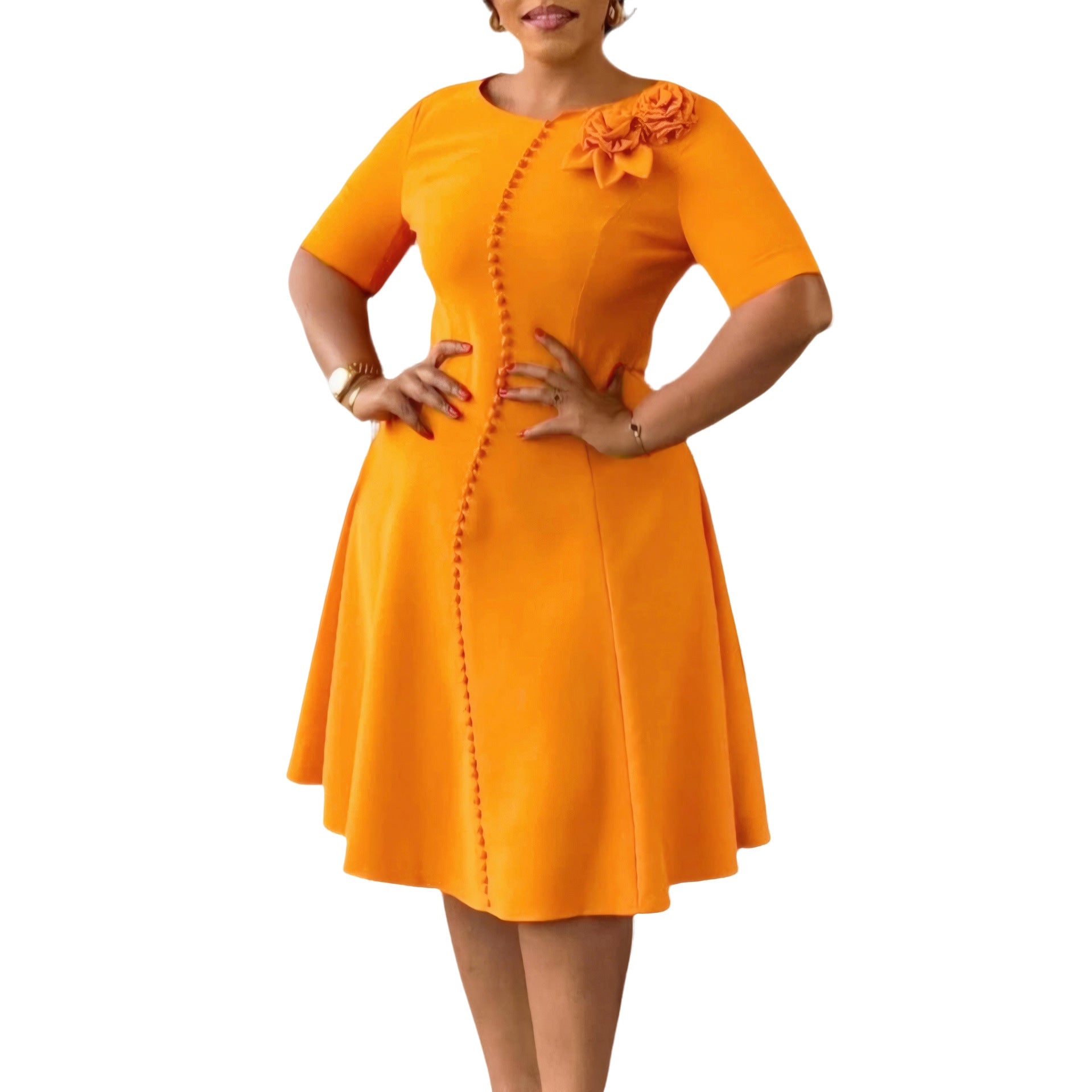Women's Solid-Color Crew-Neck Elegant Dress