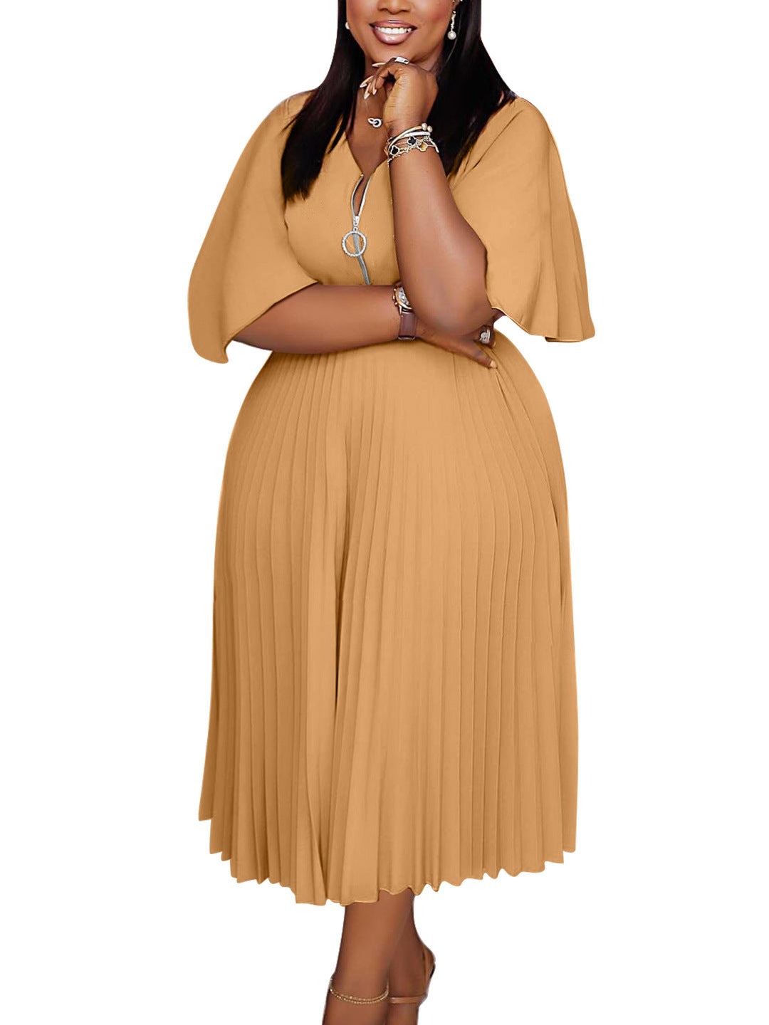 Women's Plus-Size Pleated Fashionable Casual Dress
