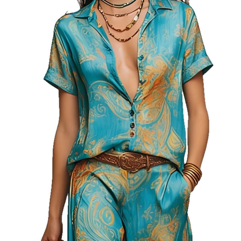 Cross-border Amazon Fashion Casual Elegant Resort Two-Piece Set