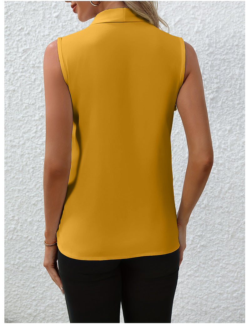 Summer V-Neck Shirt Solid Color Casual Office Daily Sleeveless Shirt Lightweight Women's Top Clothing