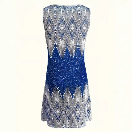 Cross-border European And American Amazon New Summer Womens Loose V-Neck Sleeveless Tank Top Printed Dress