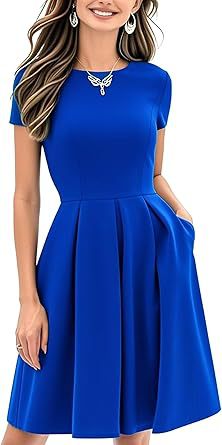Vintage Half Sleeve Crew Neck Contrast Color Slip Dress
