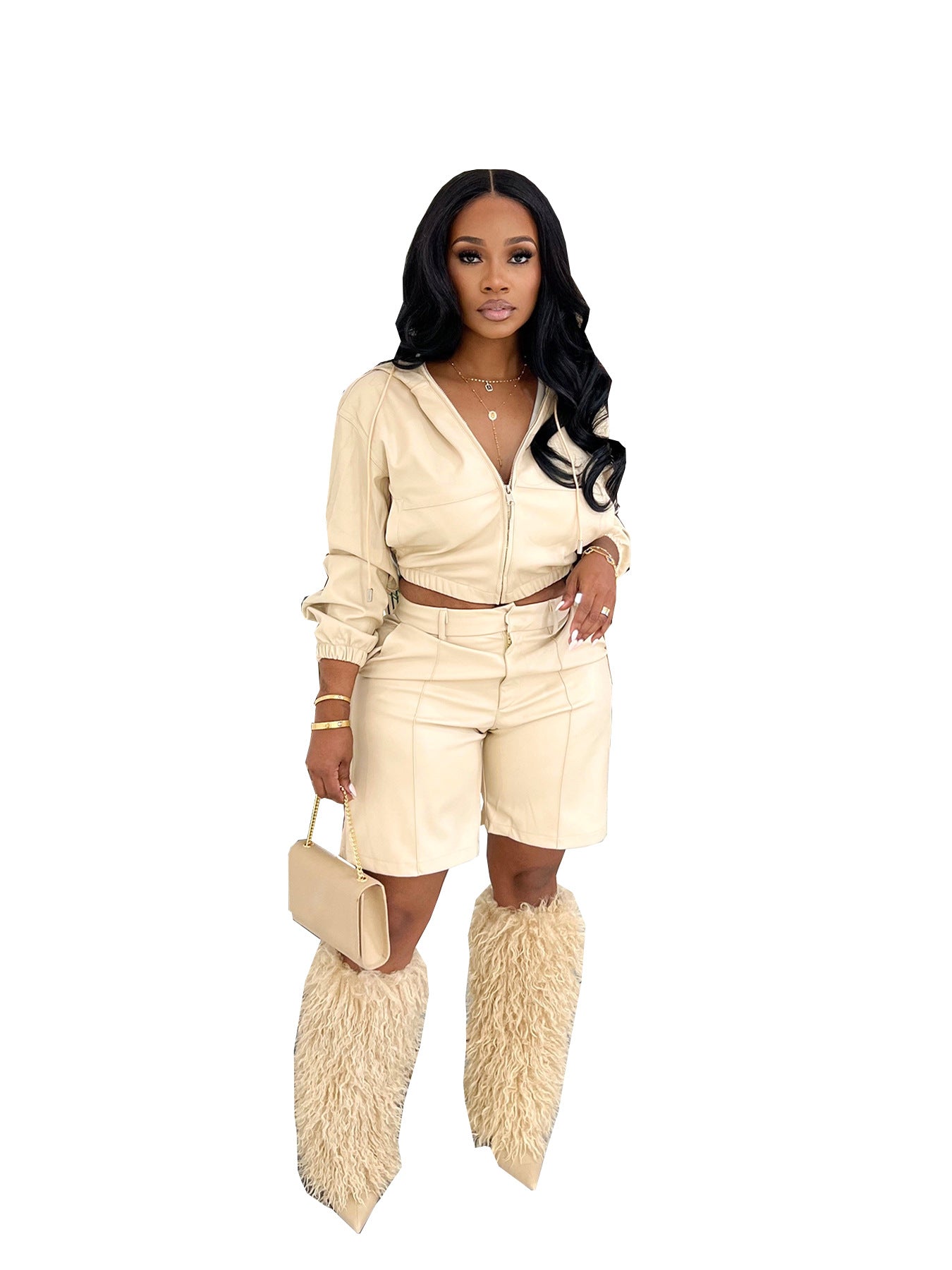 European And American-style Fashion Long-sleeve Top And Shorts Set