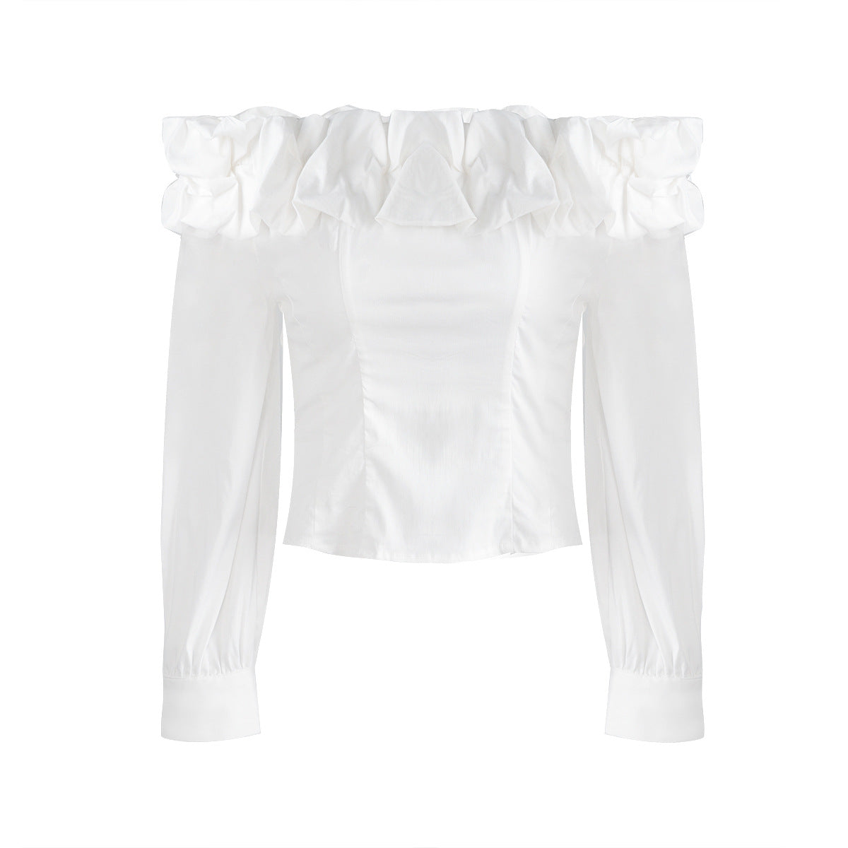 White Bud-collared Off-shoulder Blouse Top
