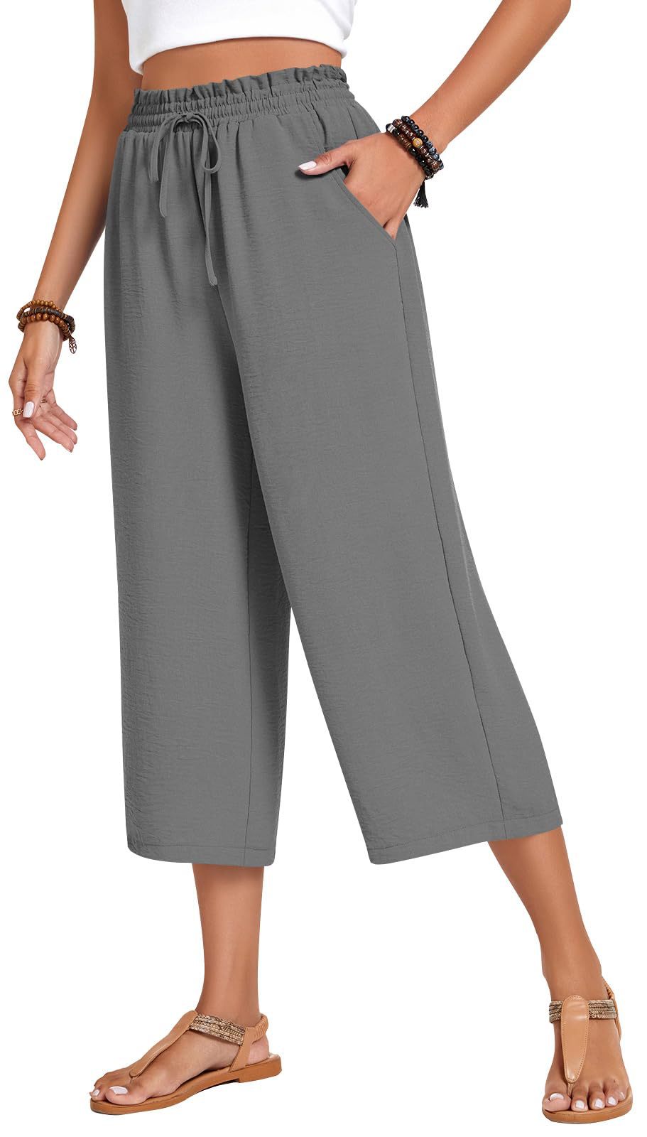 Loose-fitting Casual Wide-leg Pants With Pockets And A High Waist