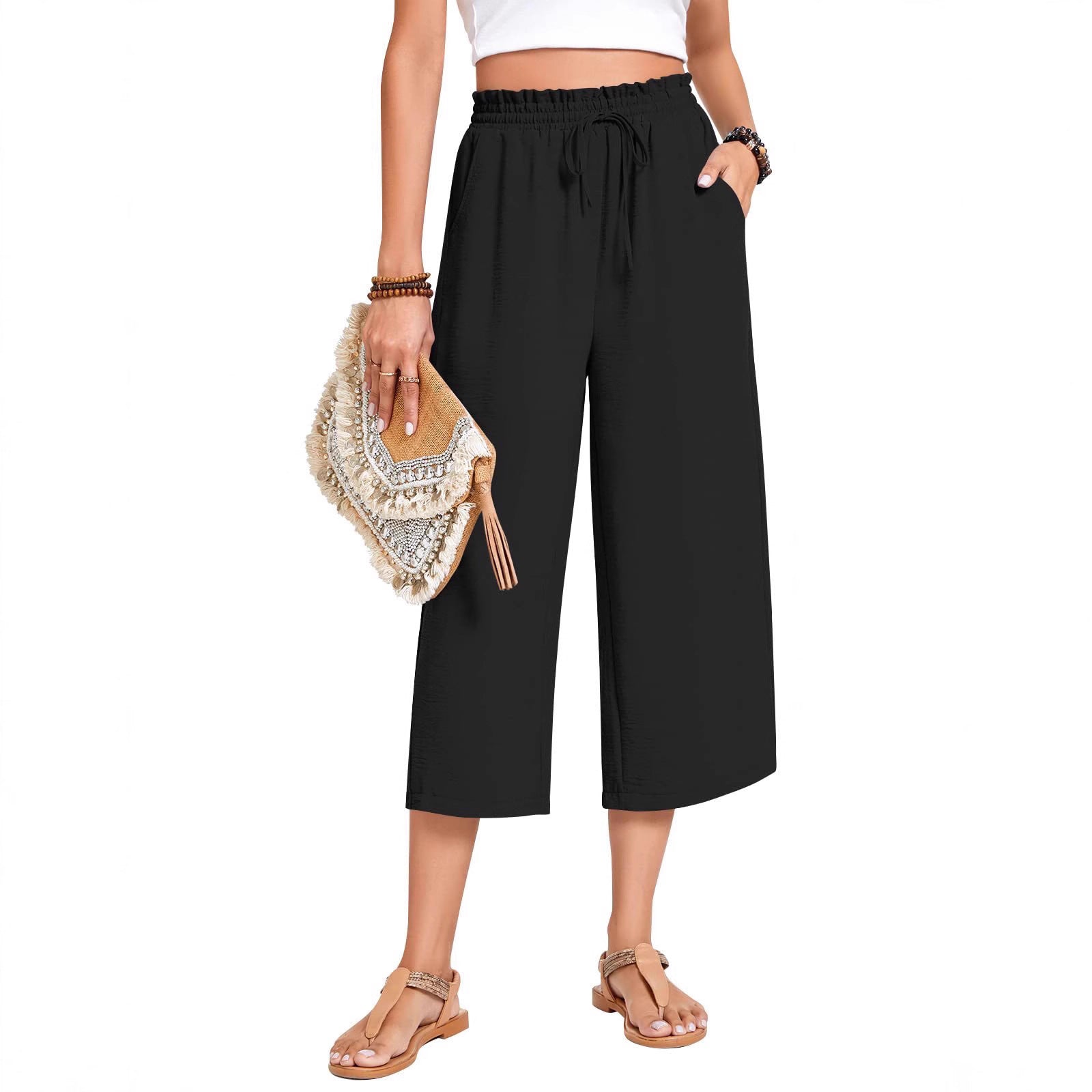 Loose-fitting Casual Wide-leg Pants With Pockets And A High Waist
