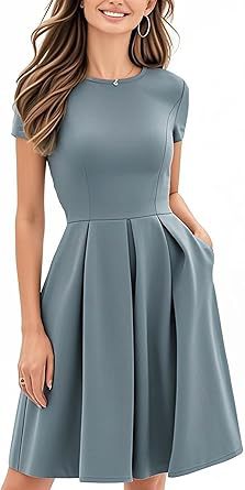 Vintage Half Sleeve Crew Neck Contrast Color Slip Dress