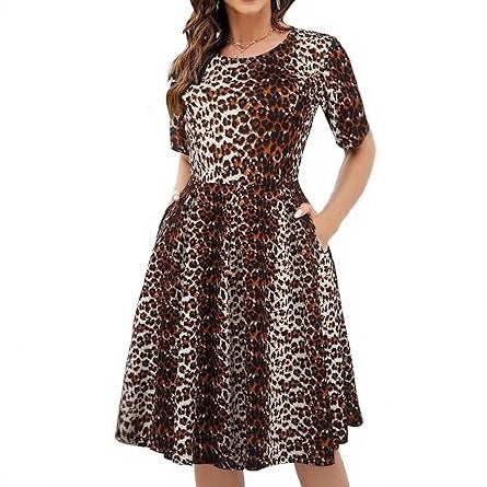 Vintage Half Sleeve Crew Neck Contrast Color Slip Dress