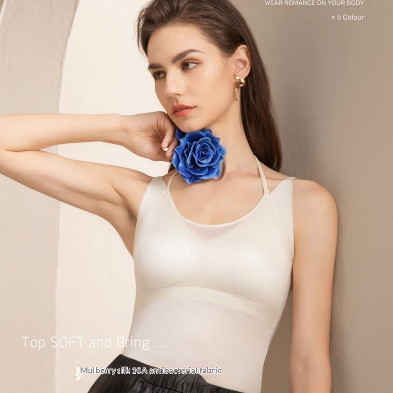 Neck Hanging Sports Vest For Women Satin Antibacterial Strapless With Built In Bra Padswear It As An Outer Layer
