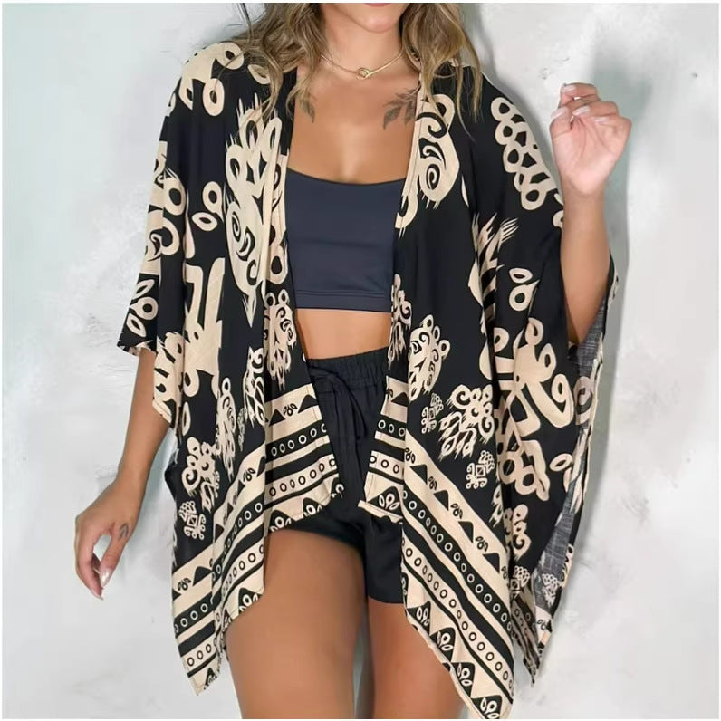 Loose-fitting Casual Womens Printed Cardigan Top