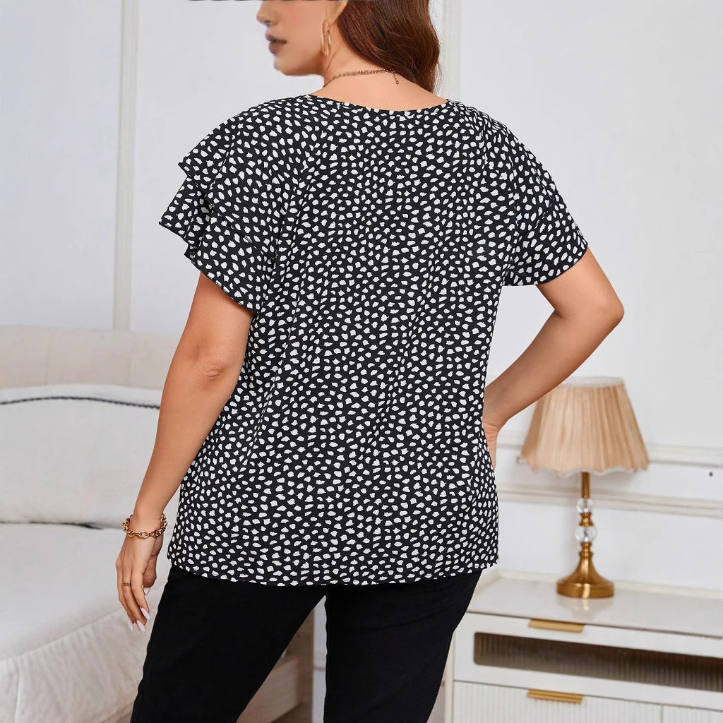 Irregular Polka-Dot Print Casual Crew-Neck Short-Sleeve