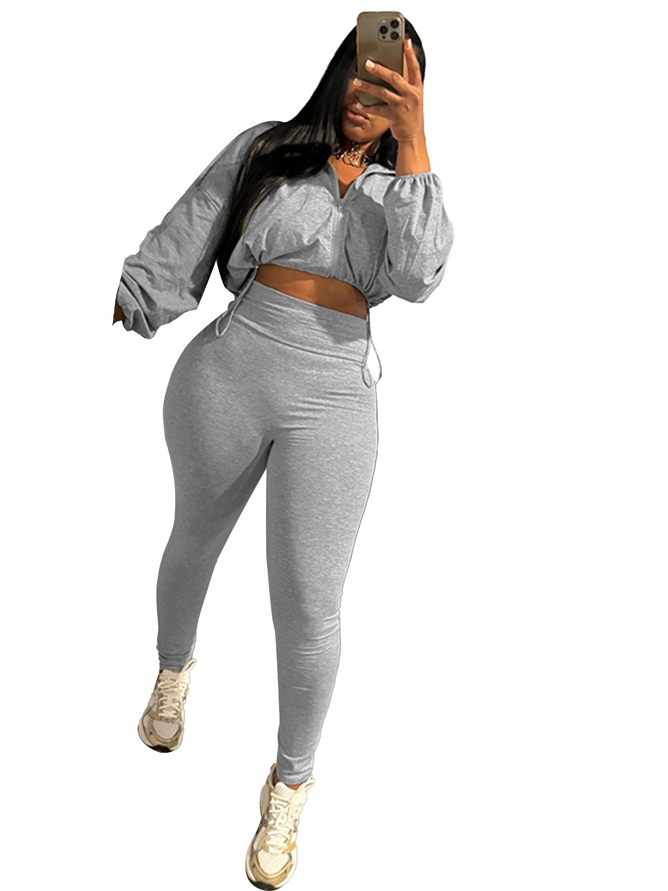 European And American-style Sexy Drawstring Waist Cinching Midriff-baring Tight Pants Two-piece Set