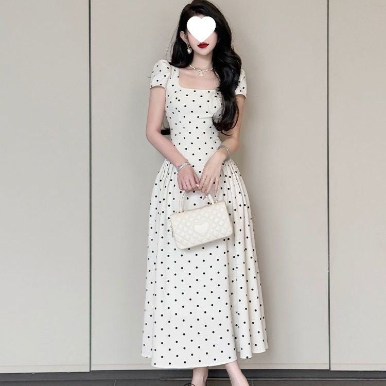 Polka-dot Square-neck Dress For Women