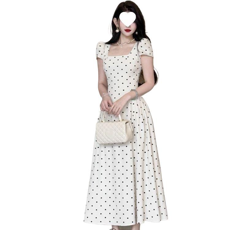 Polka-dot Square-neck Dress For Women