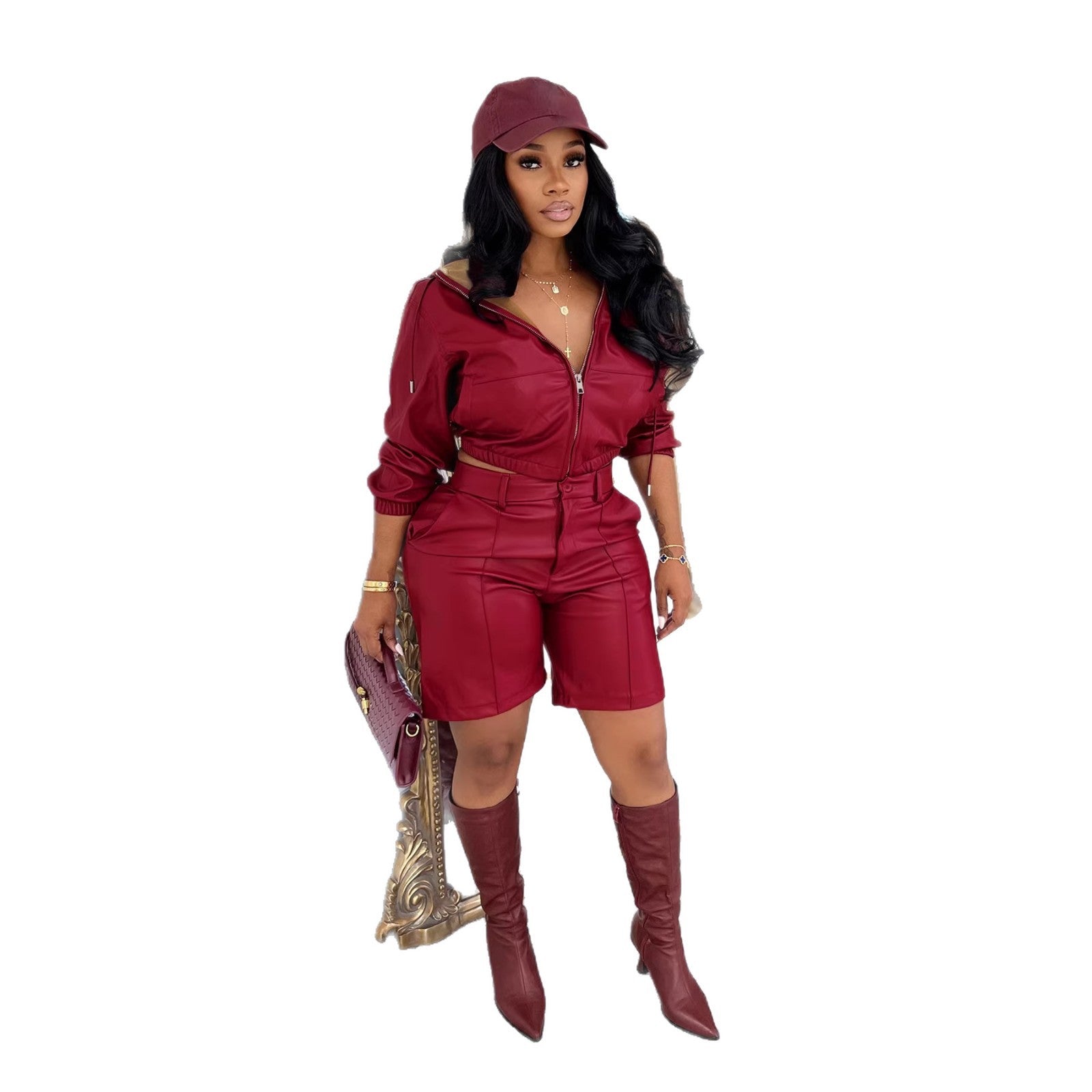 European And American-style Fashion Long-sleeve Top And Shorts Set