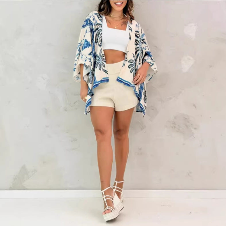 Loose-fitting Casual Womens Printed Cardigan Top