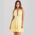 Backless Deep V-neck Waist-cinching Mini A-line Skirt