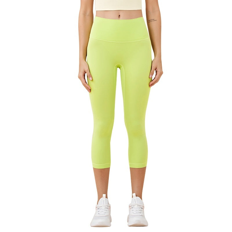 Women's Solid-Colored High-Waist Cropped Sports Fitness Pants