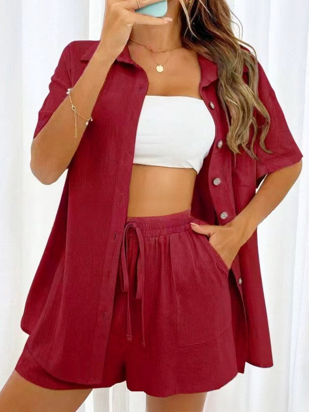 Cross-border Foreign Trade Women's Amazon AliExpress Hot-selling Distressed Cardigan Shorts Fashionable Elegant Casual Women's Set