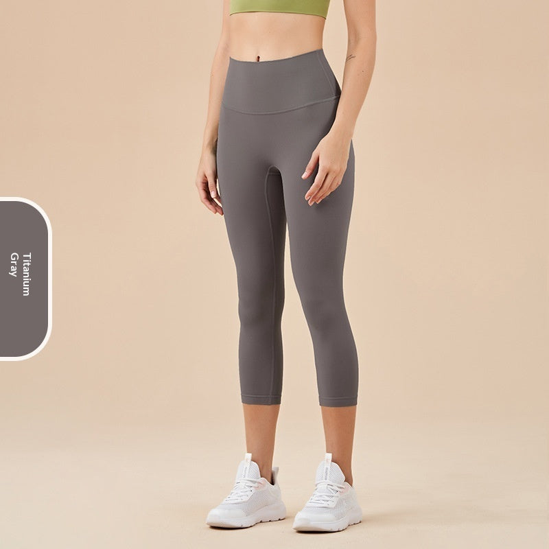 Women's Solid-Colored High-Waist Cropped Sports Fitness Pants