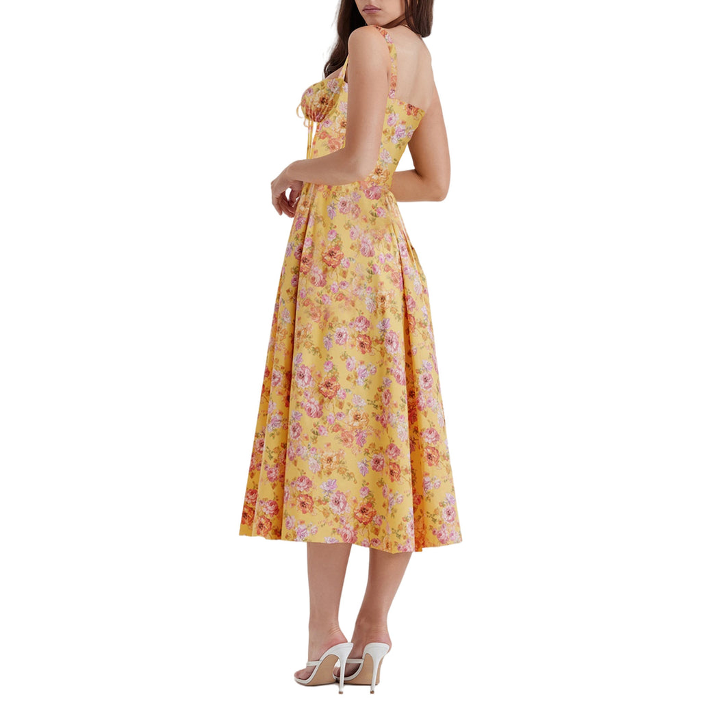 High-end Halter-style Spicy Girl Backless Dress With Floral Print