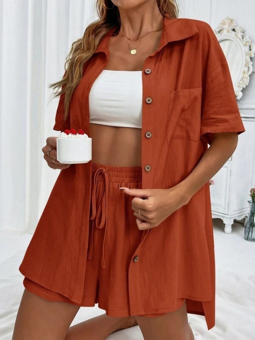 Cross-border Foreign Trade Women's Amazon AliExpress Hot-selling Distressed Cardigan Shorts Fashionable Elegant Casual Women's Set