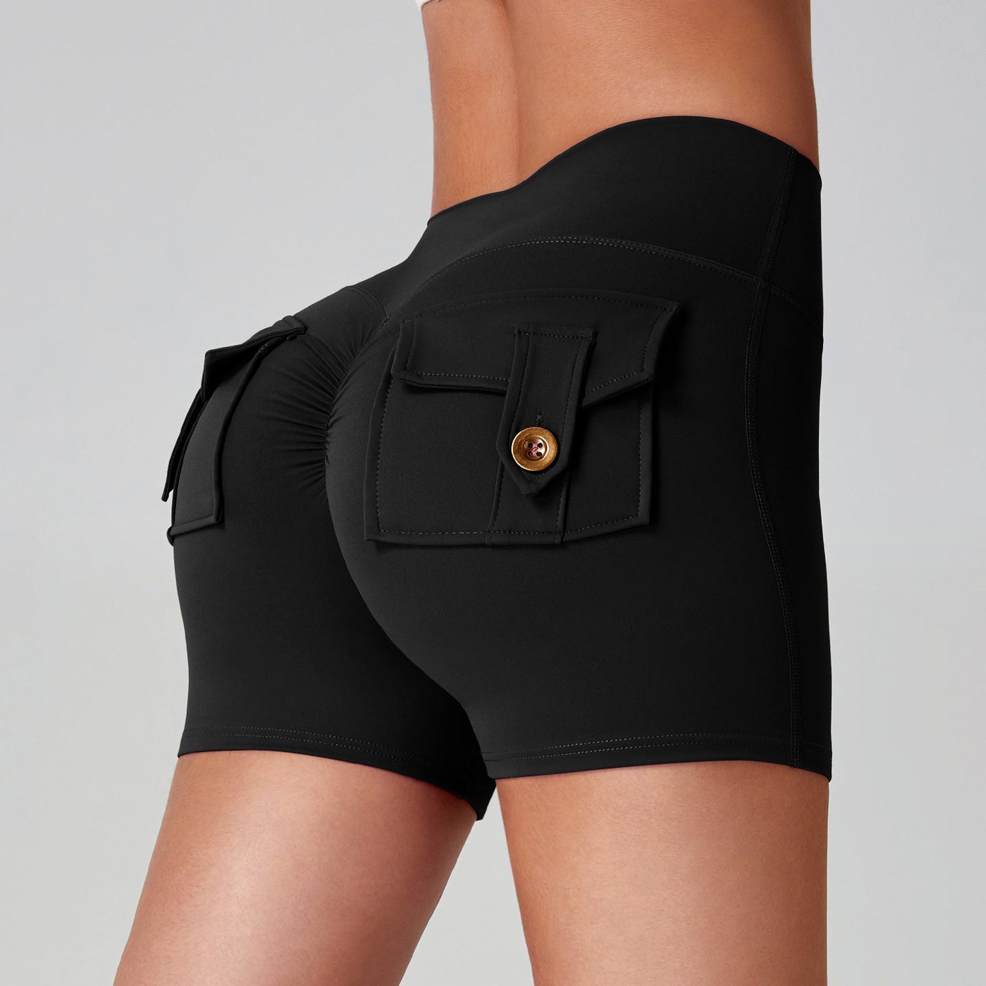 Women quick dry running leggings showcasing a tight-fitting design with pockets and stylish detail.